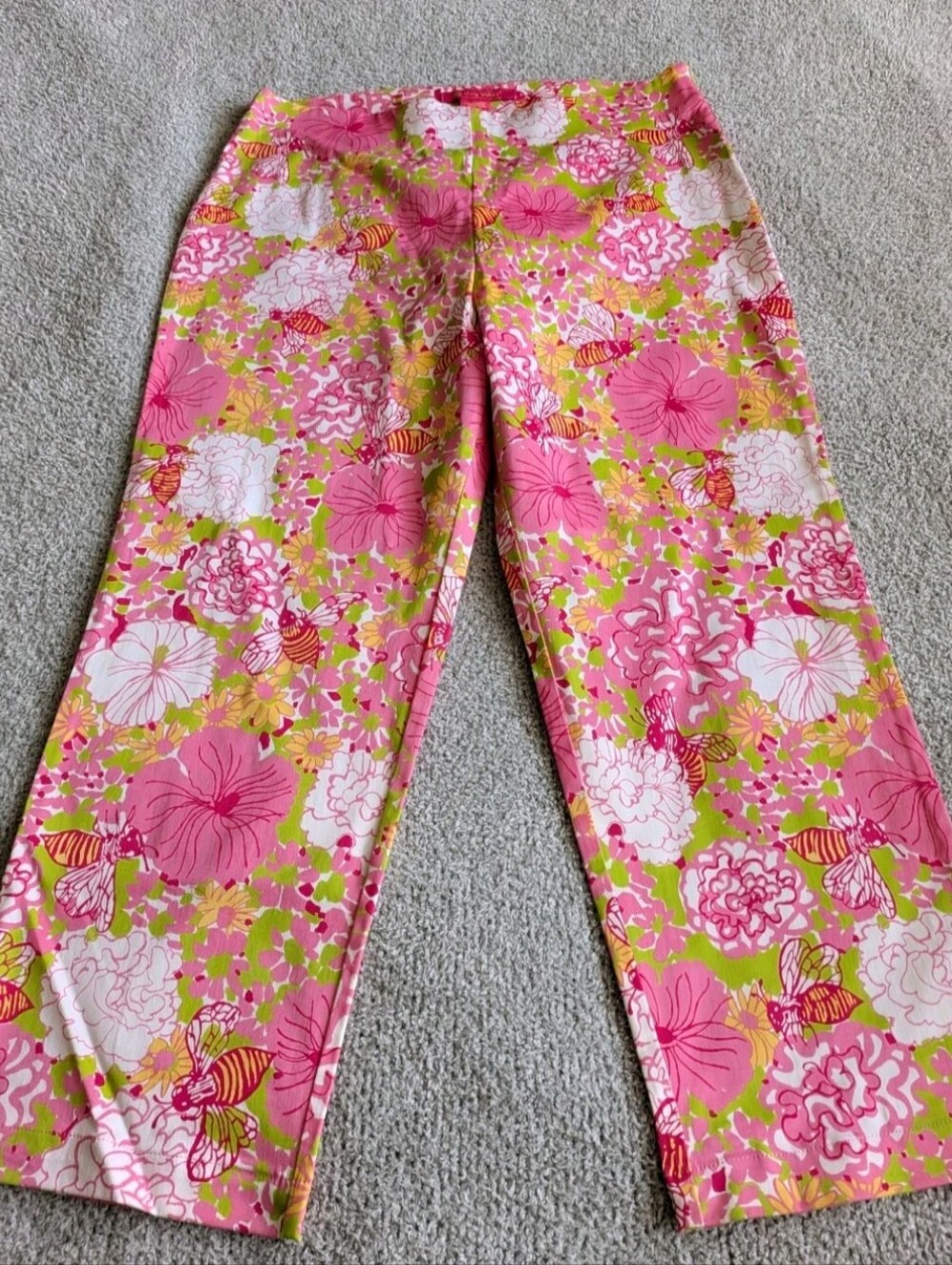 🌼B2G1🌼 Key West Bee and Floral Pink & Green Cropped Pants Size 8 NWOT